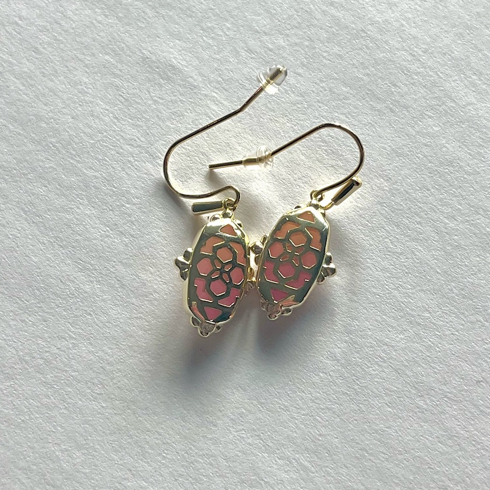 Kendra Scott Pink and Gold Glitter Earrings - Picture 3 of 4